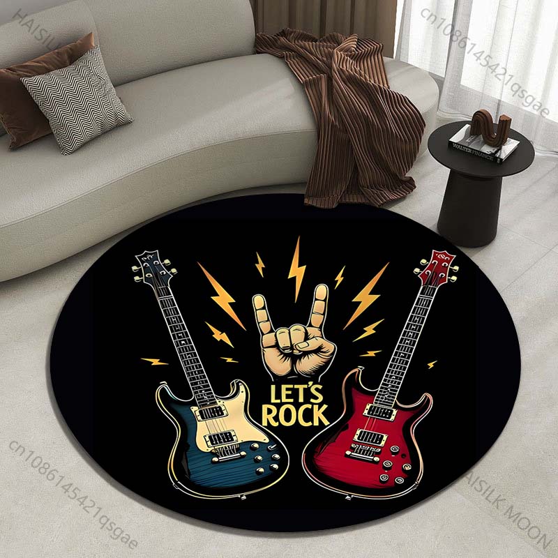 Commercial Printing Icon - Okrągły dywan z nadrukiem kultowych gitar
